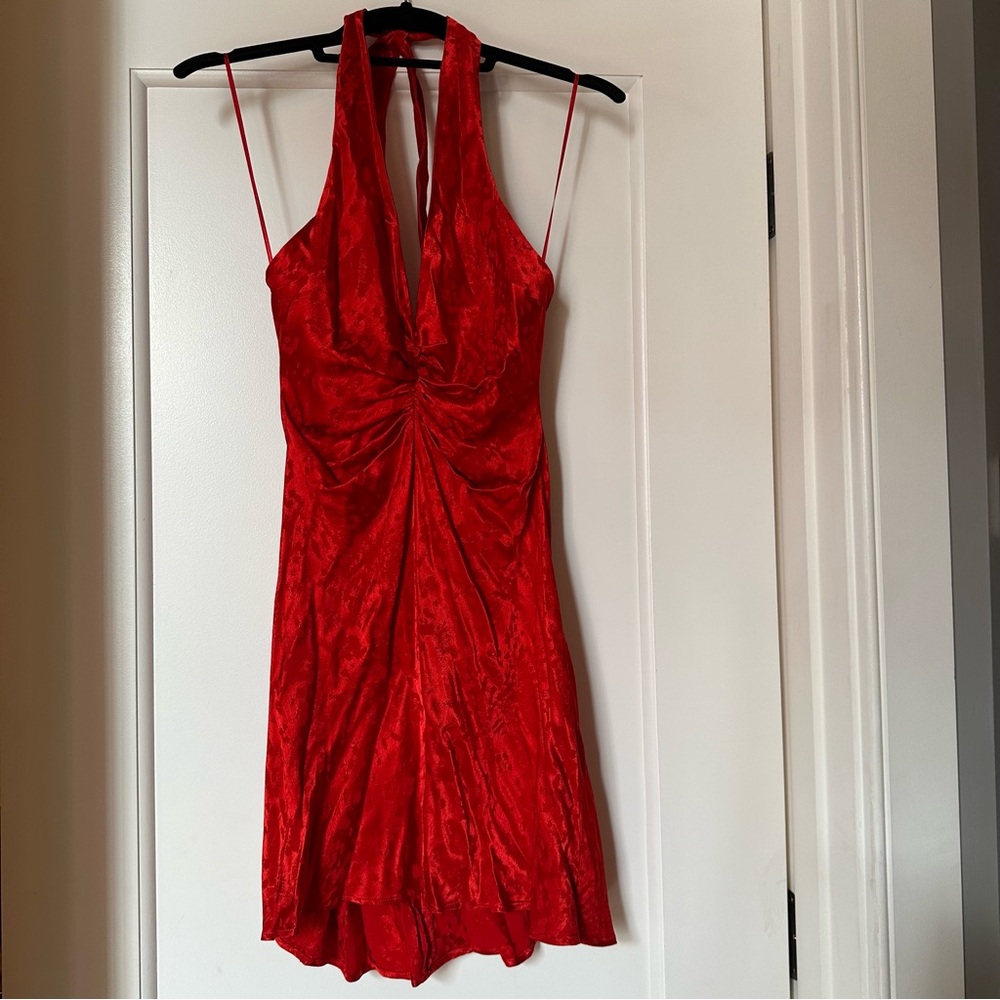 Zara Red Satin Halter Dress